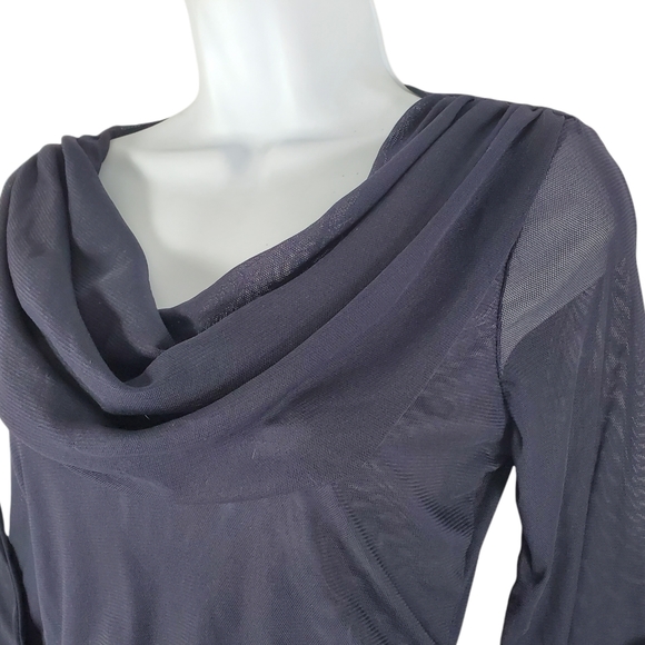 ATTENTION Stretch illusion net Cowl Neck Black Long Sleeve Top Sz M - Picture 3 of 9